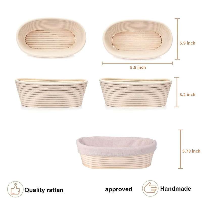 Bread Proofing Basket Set of 2, 10 Inch Oval Sourdough Bread Baking Supplies, Bread Making Kit, Proo