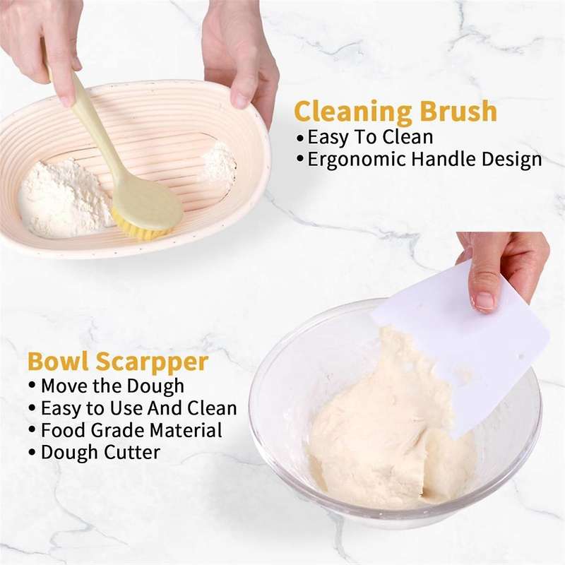 Bread Proofing Basket Set of 2, 10 Inch Oval Sourdough Bread Baking Supplies, Bread Making Kit, Proo