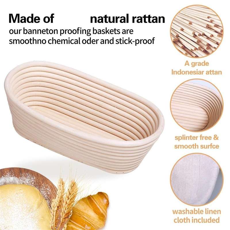 Bread Proofing Basket Set of 2, 10 Inch Oval Sourdough Bread Baking Supplies, Bread Making Kit, Proo