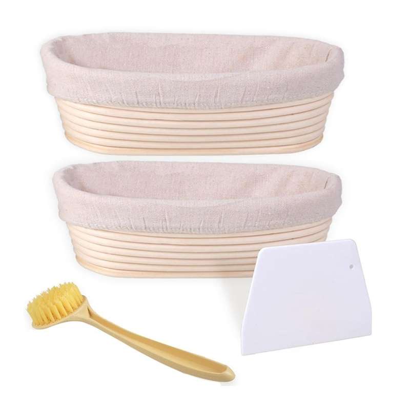Bread Proofing Basket Set of 2, 10 Inch Oval Sourdough Bread Baking Supplies, Bread Making Kit, Proo
