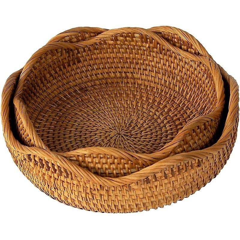 Bread Serving Basket , Entryway Table Storage Bowl Circular Woven Decorative Straw Tray Basket (Set
