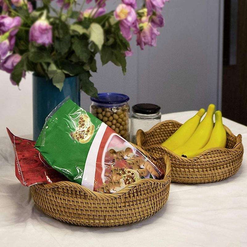 Bread Serving Basket , Entryway Table Storage Bowl Circular Woven Decorative Straw Tray Basket (Set