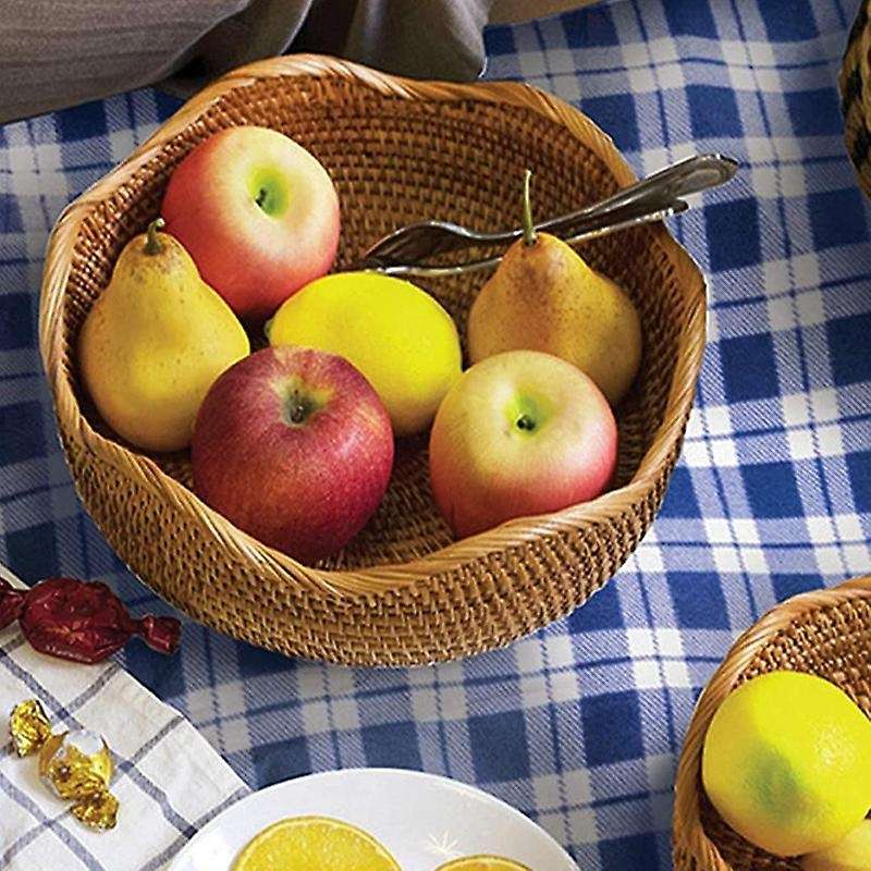 Bread Serving Basket , Entryway Table Storage Bowl Circular Woven Decorative Straw Tray Basket (Set
