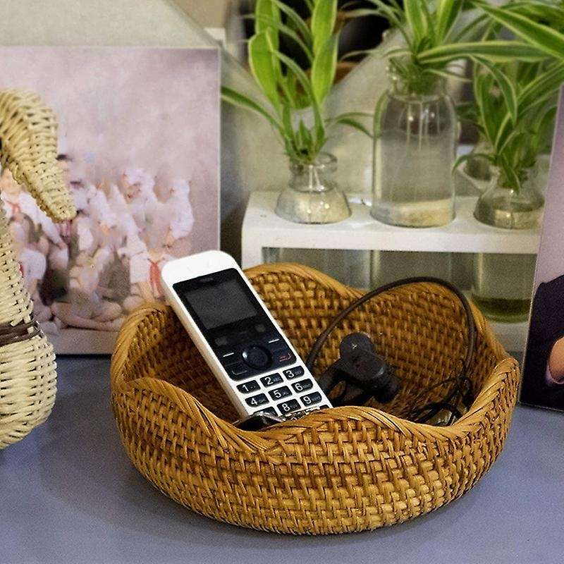 Bread Serving Basket , Entryway Table Storage Bowl Circular Woven Decorative Straw Tray Basket (Set