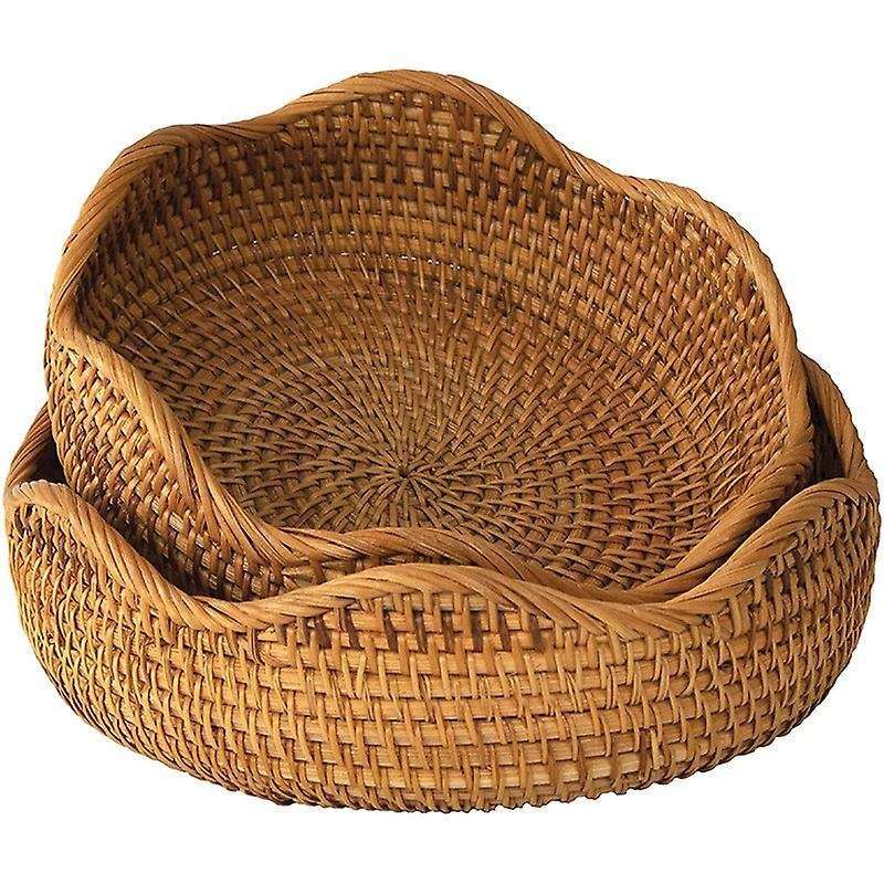 Bread Serving Basket , Entryway Table Storage Bowl Circular Woven Decorative Straw Tray Basket (Set