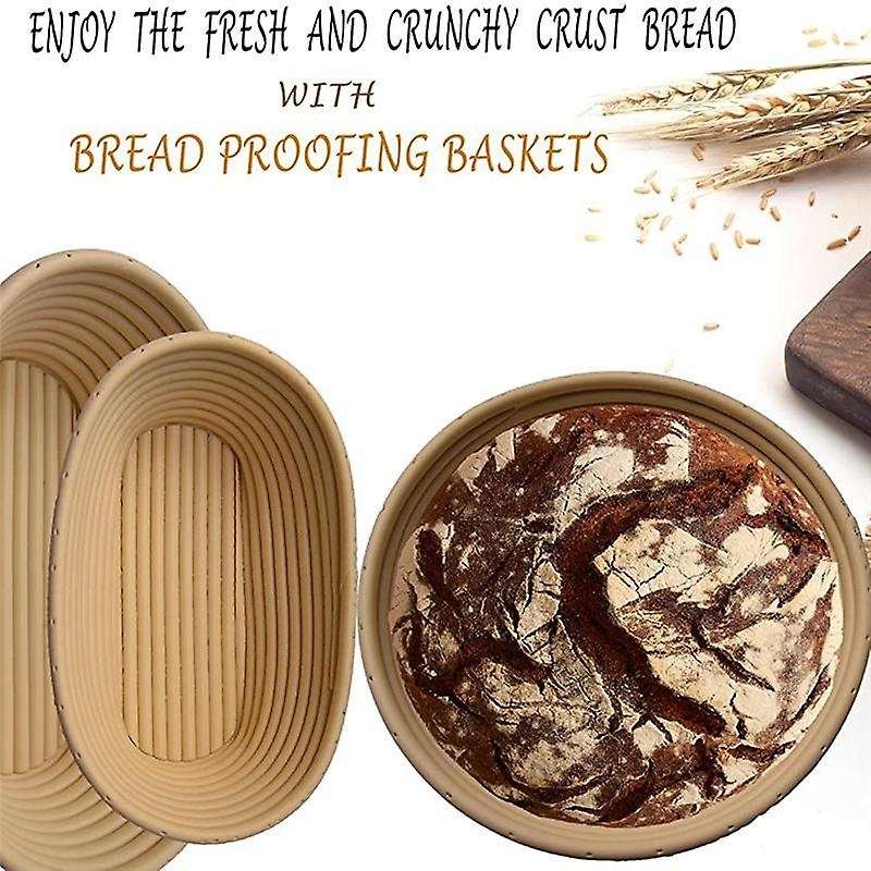 Bread Proofing Basket 2 with Kit-round and Ovel Bread Baking Bowl Tools -bread Lame- Dough Scraper