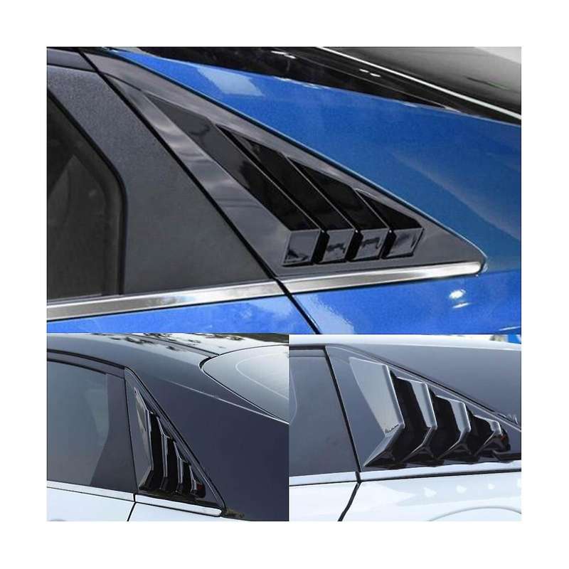 Bright Black Rear Side Vent Quarter Window Louver Shutter Cover Trim for 2021-2023