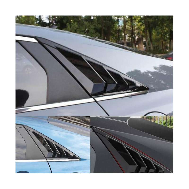 Bright Black Rear Side Vent Quarter Window Louver Shutter Cover Trim for 2021-2023