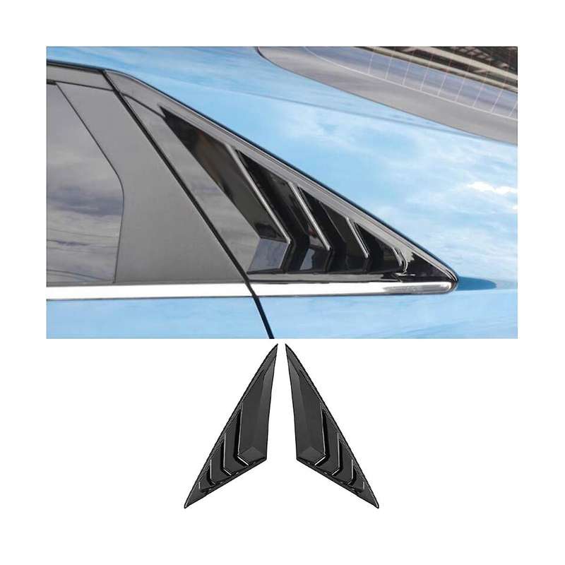 Bright Black Rear Side Vent Quarter Window Louver Shutter Cover Trim for 2021-2023