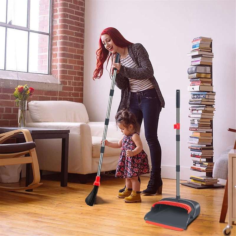 Broom and Dustpan Set Self-Cleaning with Dustpan Teeth Indoor&Outdoor Sweeping for Pets Home Garbage