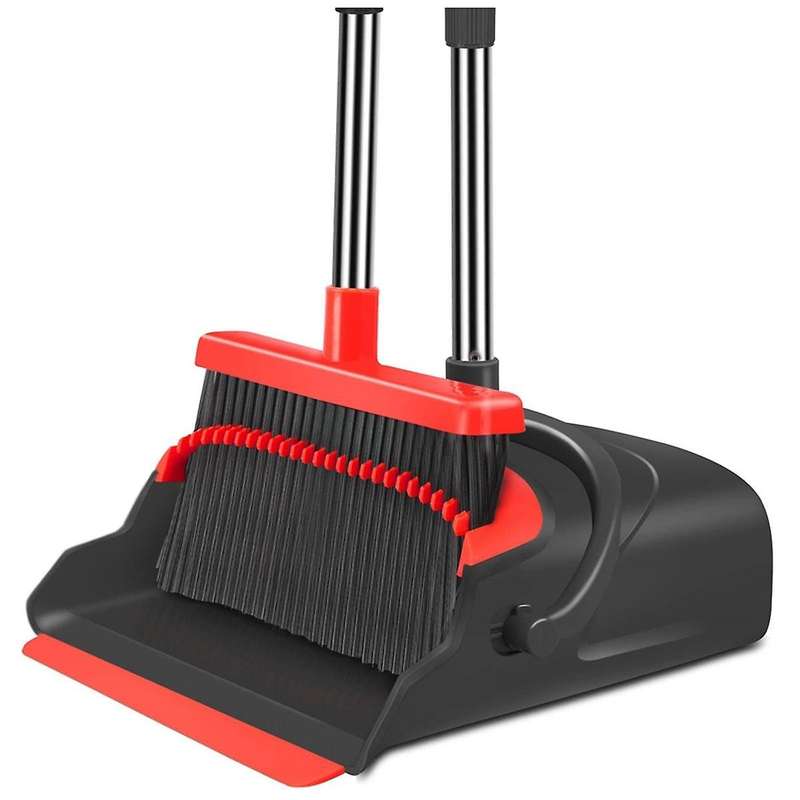 Broom and Dustpan Set Self-Cleaning with Dustpan Teeth Indoor&Outdoor Sweeping for Pets Home Garbage