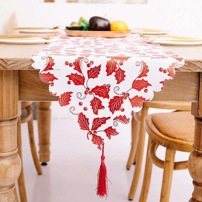 Bronzing Christmas Table Runner - Star Leaf Snowflake Tablecloth Placemat with for Xmas Table Decor