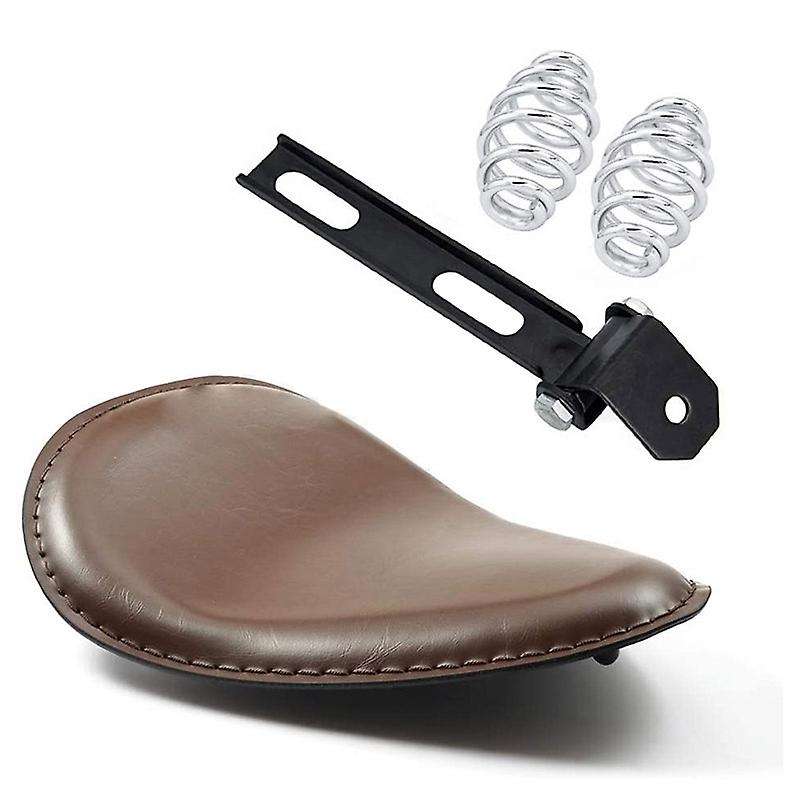 Brown Leather Motorcycle Solo Seat 3inch Springs Bracket Mount Kit for Chopper