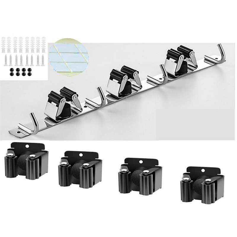 Broom Organizer Storage Tool Racks Stainless Steel Heavy Duty Hooks Self Adhesive Solid Non-