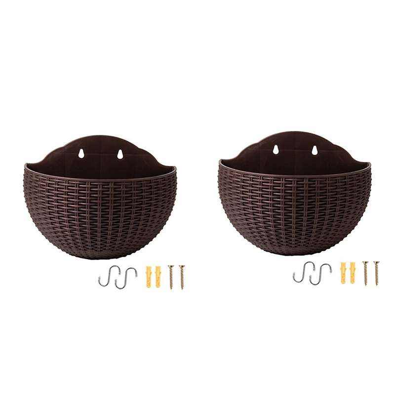 Brown Large European-Style Imitation Rattan Wall-Mounted Semi-Circular Flowerpot Lazy Flowerpot