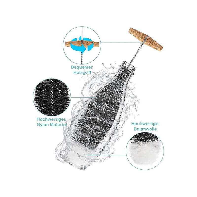 Brush Cleaning Brush, Pack Of 4 Brushes and 3 Organising Hooks Cleaner for Washing Narrow Necks