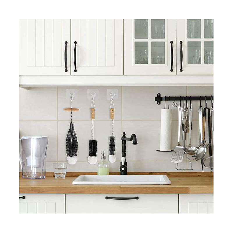 Brush Cleaning Brush, Pack Of 4 Brushes and 3 Organising Hooks Cleaner for Washing Narrow Necks