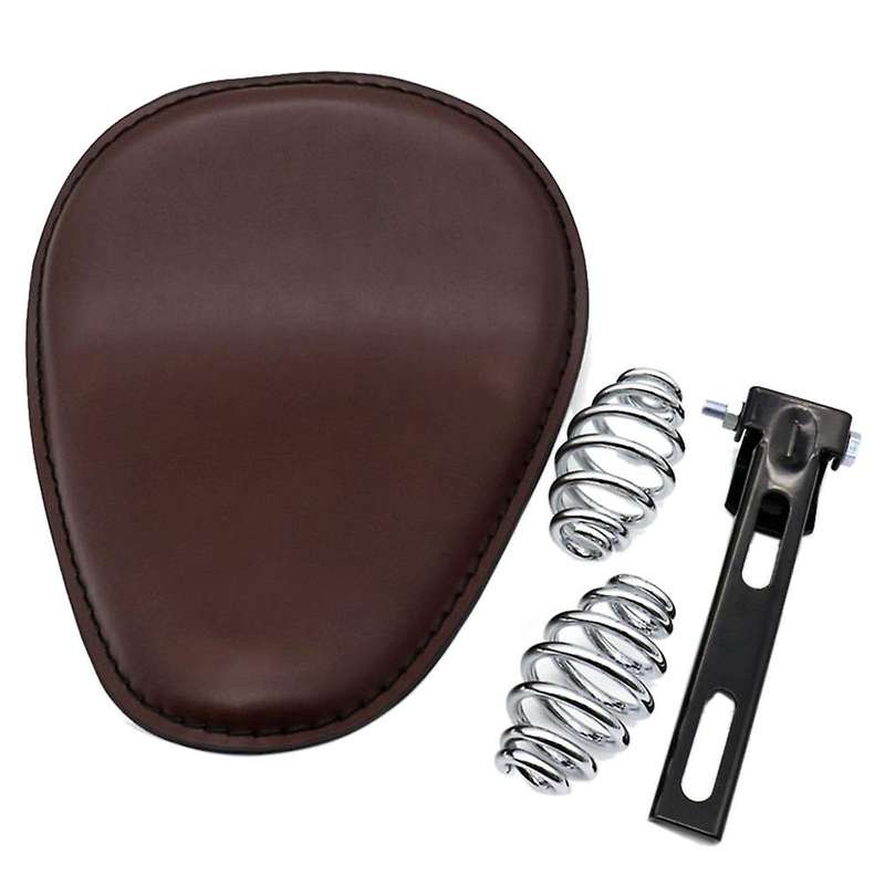 Brown Motorcycle Seat Vintage Leather Solo Seat Cover 3inch Spring Swivel Bracket Seat for Chopper C