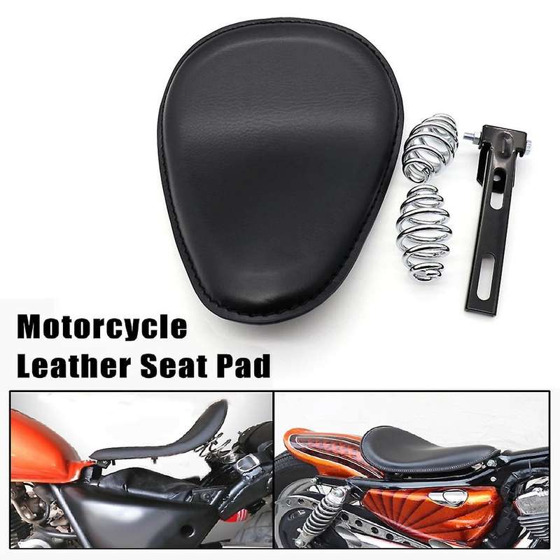 Brown Motorcycle Seat Vintage Leather Solo Seat Cover 3inch Spring Swivel Bracket Seat for Chopper C