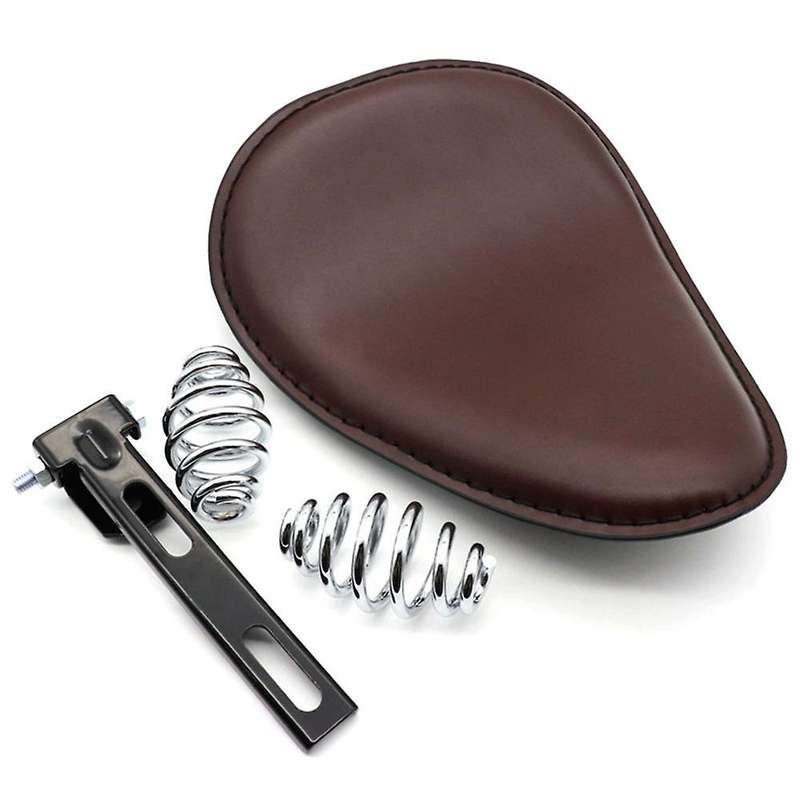 Brown Motorcycle Seat Vintage Leather Solo Seat Cover 3inch Spring Swivel Bracket Seat for Chopper C