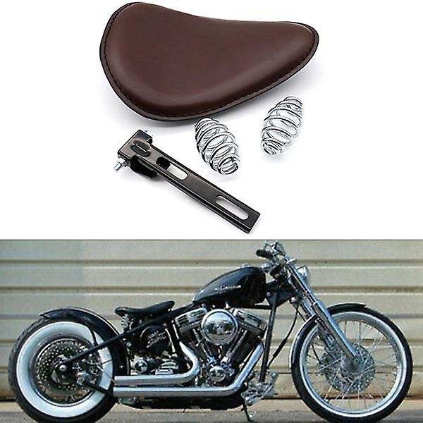 Brown Motorcycle Seat Vintage Leather Solo Seat Cover 3inch Spring Swivel Bracket Seat for Chopper C