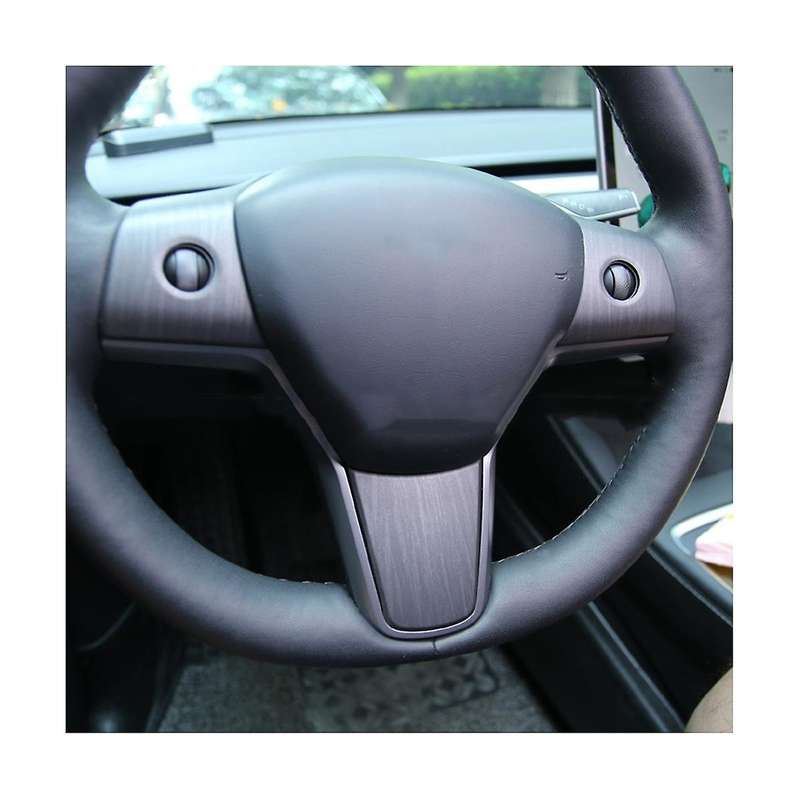 Brushed Wood Grain Steering Wheel Protective Frame Patch Trim for Model Y