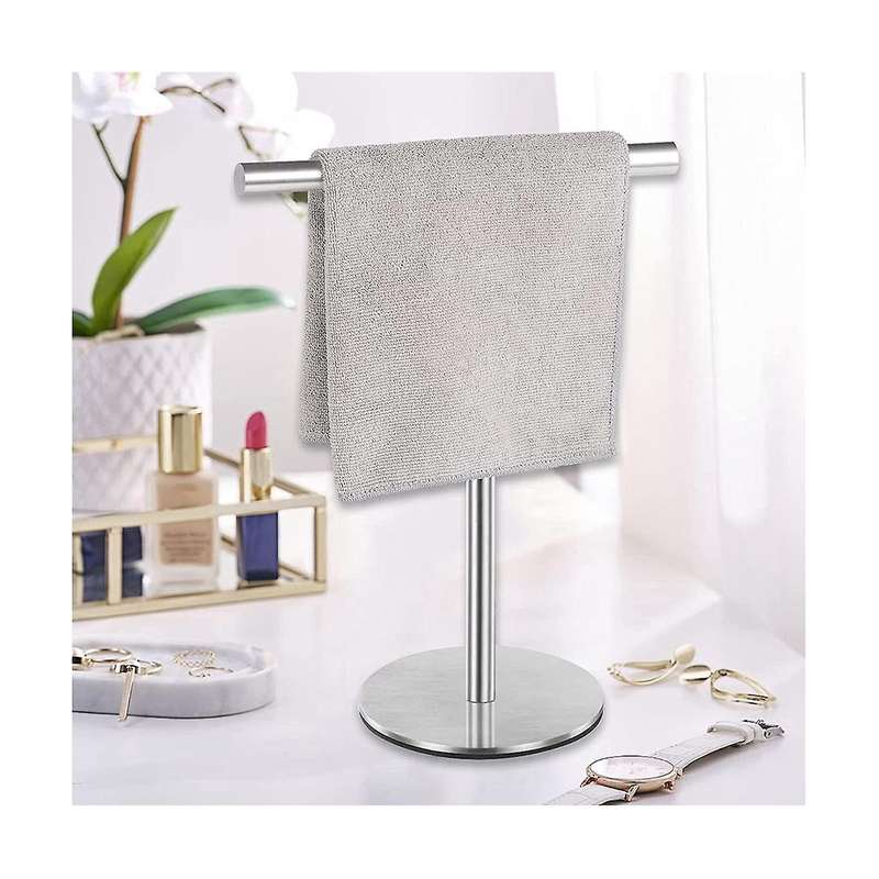 Brushed Finish Standing Towel Rack, Heavy Duty Base, Stainless Steel T-shaped Hand Towel Stand For