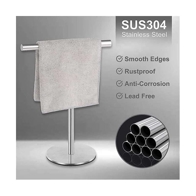 Brushed Finish Standing Towel Rack, Heavy Duty Base, Stainless Steel T-shaped Hand Towel Stand For
