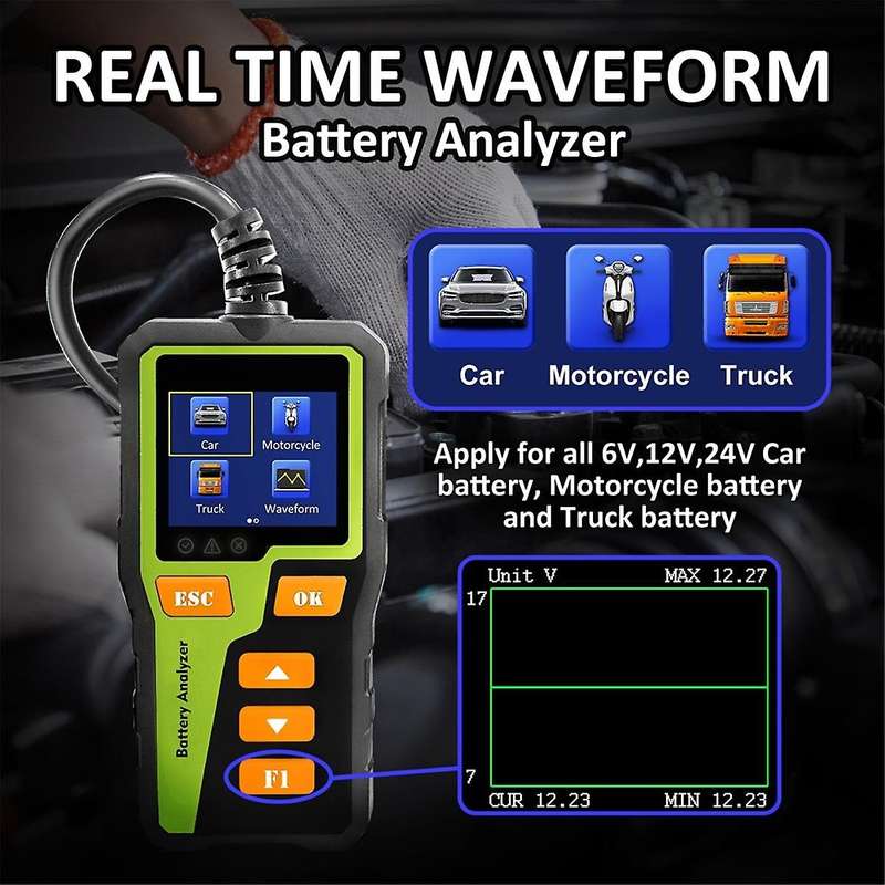 BT-30 Battery Tester Load Tester Car Battery Tester Digital Car Battery Analyzer for Most Batteries