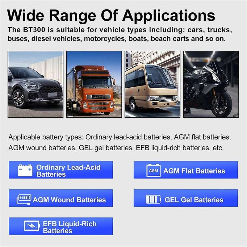 BT300 Car Battery Tester Car Battery Tool System Detect Auto Battery Analyzer 12V 24V Car Battery Fa
