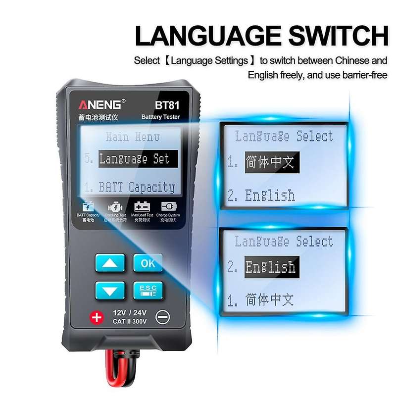 BT81 Car Battery Tester 12V/24V 100 to 1700CCA Cranking Charging Circuit Tester 12/24 Volts Battery