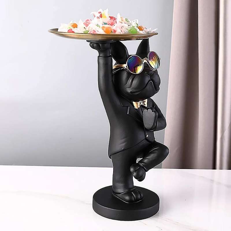 Bulldog Fruit Dish Room Decor Animal Figurines Bulldog Sculpture Ornament Table Decoration Statue B