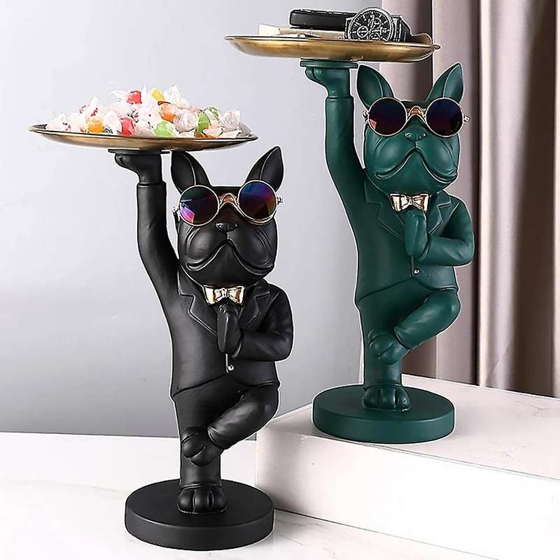Bulldog Fruit Dish Room Decor Animal Figurines Bulldog Sculpture Ornament Table Decoration Statue B