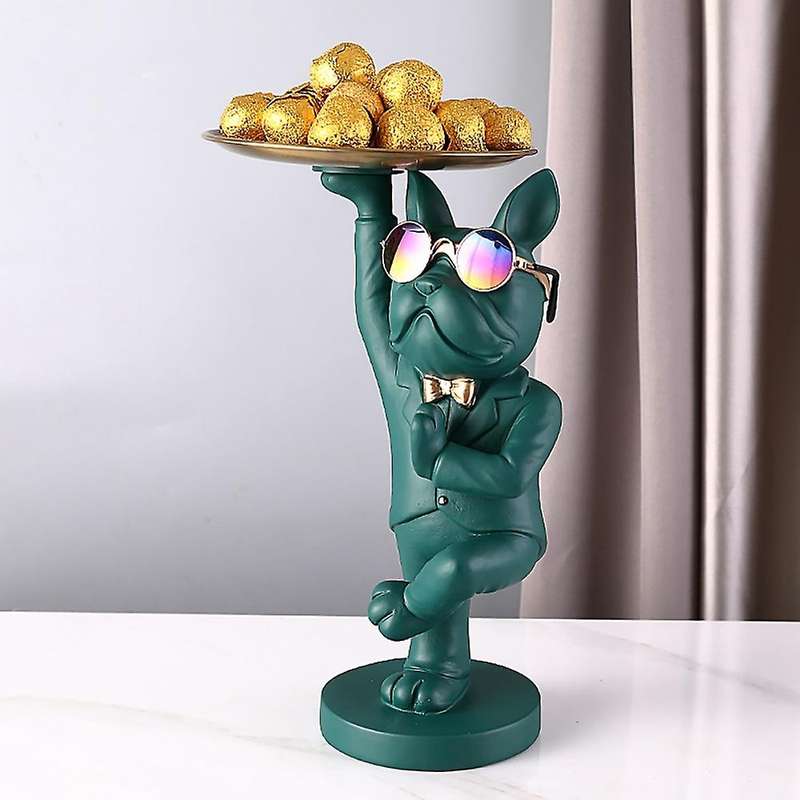 Bulldog Fruit Dish Room Decor Animal Figurines Bulldog Sculpture Ornament Table Decoration Statue B