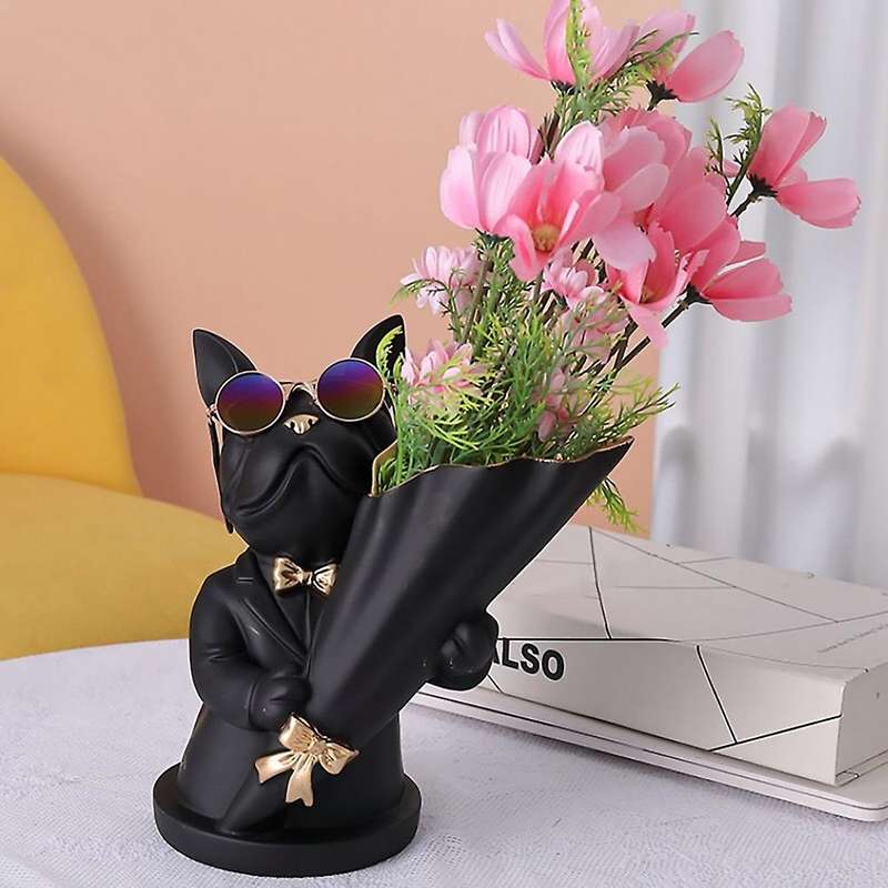 Bulldog Flower Vase Home Decor French Bulldog Sculpture Desktop Flower Vase Living Room Decorative S