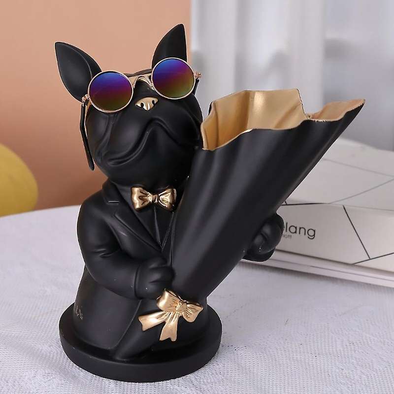 Bulldog Flower Vase Home Decor French Bulldog Sculpture Desktop Flower Vase Living Room Decorative S