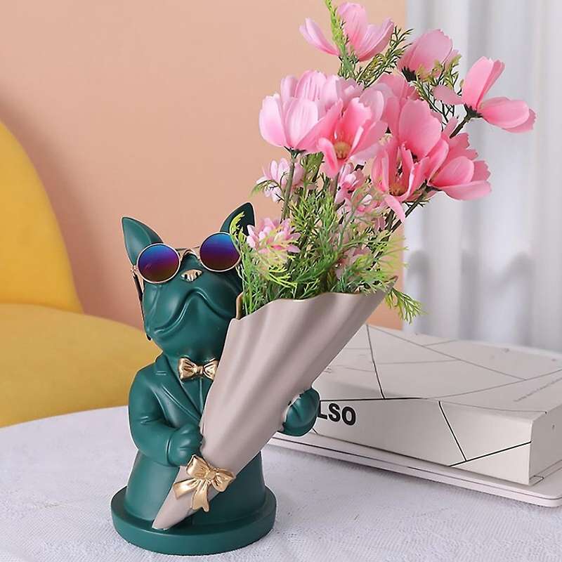 Bulldog Flower Vase Home Decor French Bulldog Sculpture Desktop Flower Vase Living Room Decorative S
