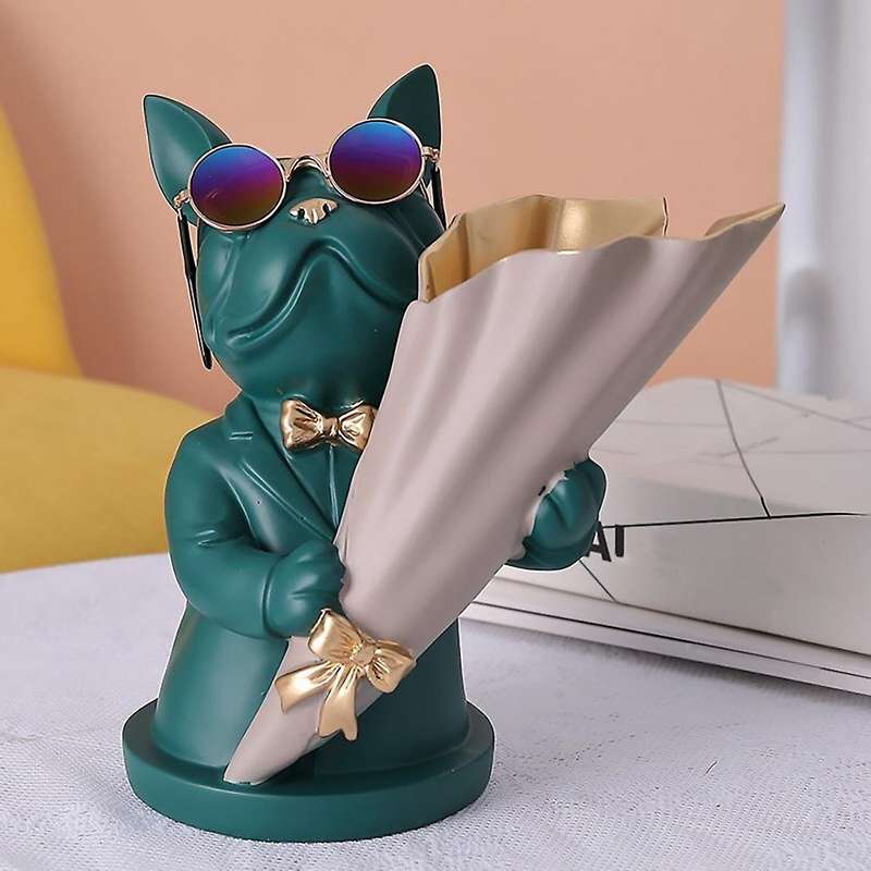 Bulldog Flower Vase Home Decor French Bulldog Sculpture Desktop Flower Vase Living Room Decorative S