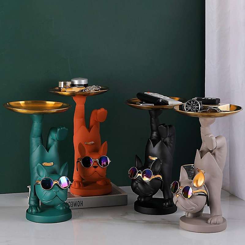 Bulldog Fruit Dish Desktop Metal Tray French Bulldog Sculpture Animals Figurines Room Table Decor Bl