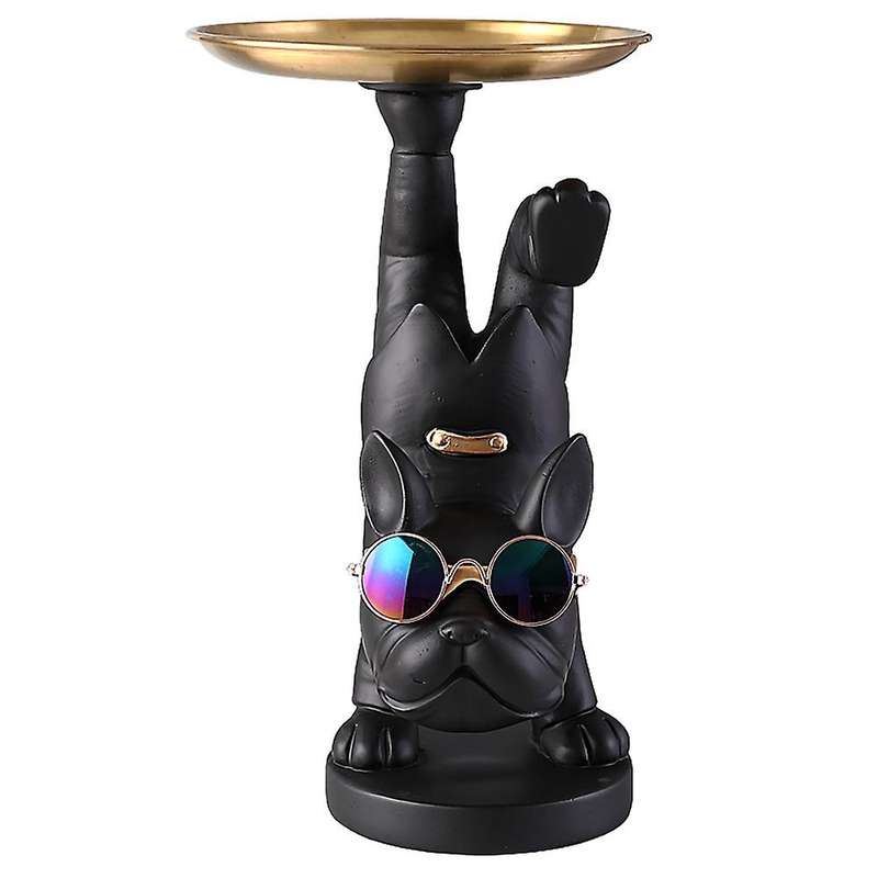 Bulldog Fruit Dish Desktop Metal Tray French Bulldog Sculpture Animals Figurines Room Table Decor Bl
