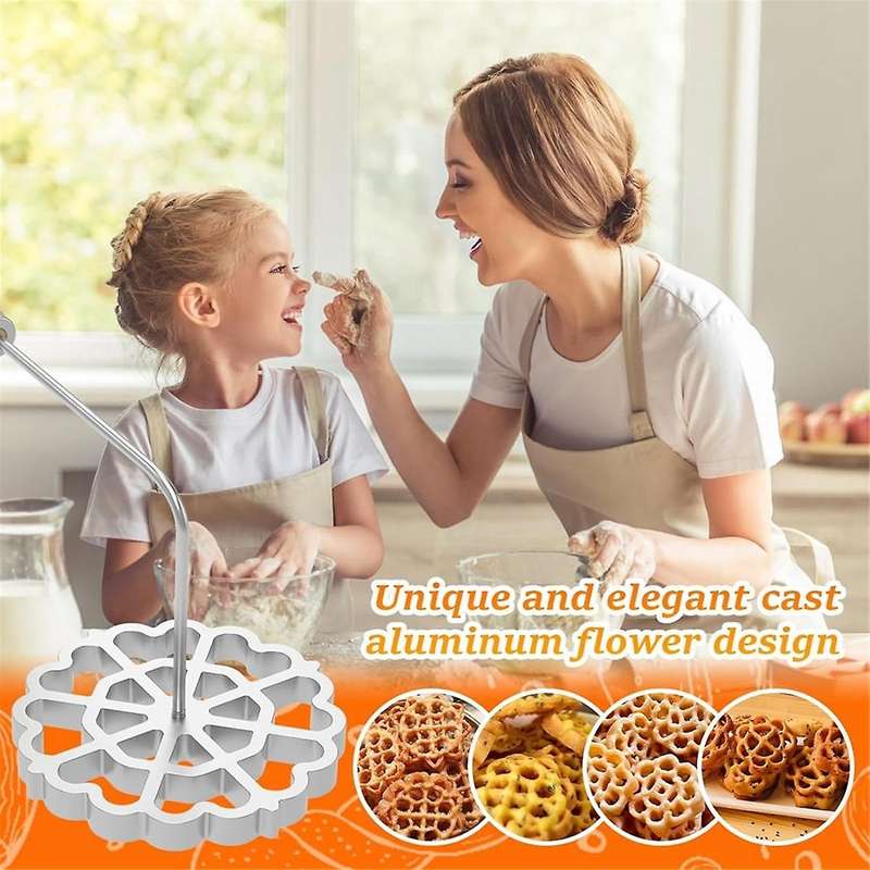 Bunuelos Mold with Wooden Handle, Aluminum Bunuelos Cookie Maker Mold, Detachable Rosette Maker Rose