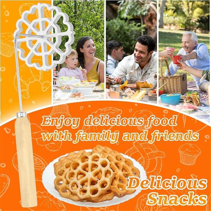 Bunuelos Mold with Wooden Handle, Aluminum Bunuelos Cookie Maker Mold, Detachable Rosette Maker Rose