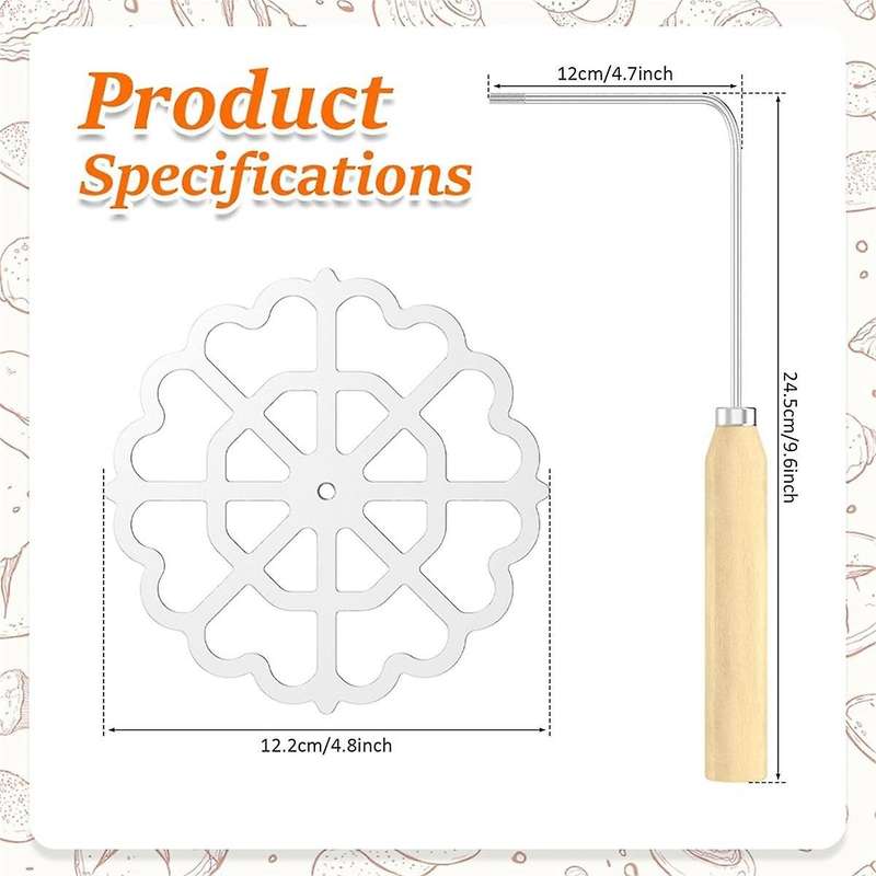 Bunuelos Mold with Wooden Handle, Aluminum Bunuelos Cookie Maker Mold, Detachable Rosette Maker Rose