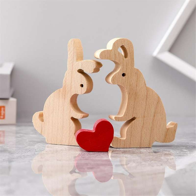 Bunny Figurines, Anniversary Creatives Gift, Wooden Rabbit Statue Spring Decoration
