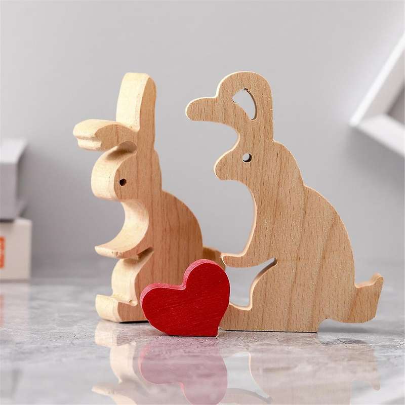 Bunny Figurines, Anniversary Creatives Gift, Wooden Rabbit Statue Spring Decoration