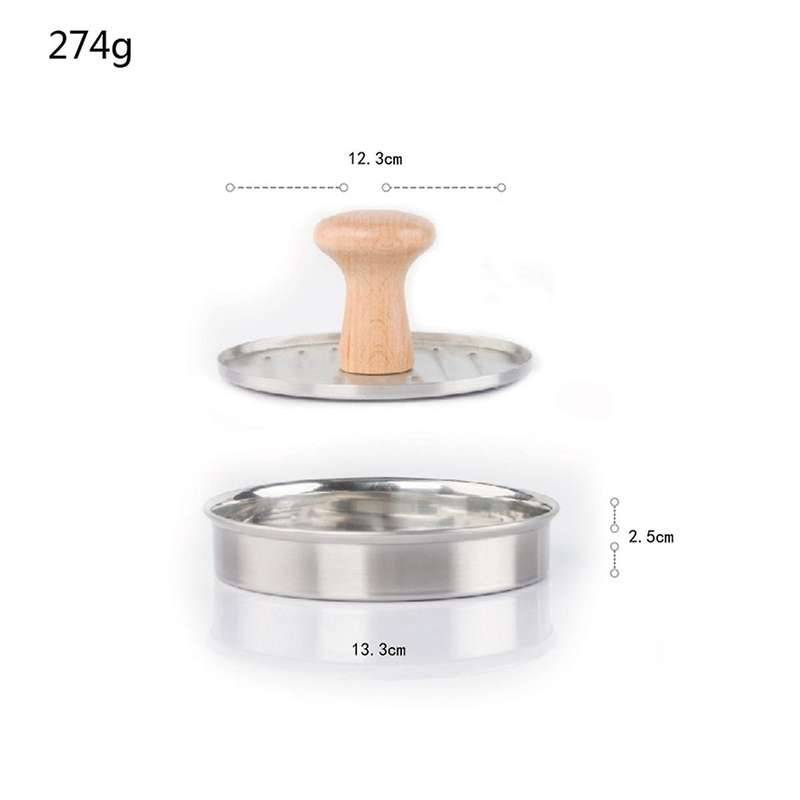 Burger Press 5 Inch Heavy Duty Stainless Steel Hamburger Patty Maker with Wooden Handle