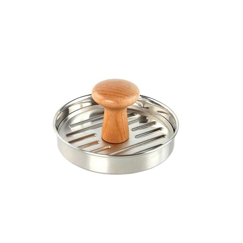 Burger Press 5 Inch Heavy Duty Stainless Steel Hamburger Patty Maker with Wooden Handle