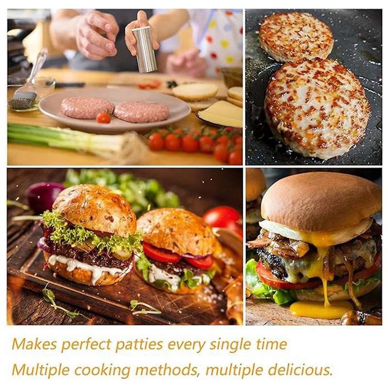 Burger Press 5 Inch Heavy Duty Stainless Steel Hamburger Patty Maker with Wooden Handle
