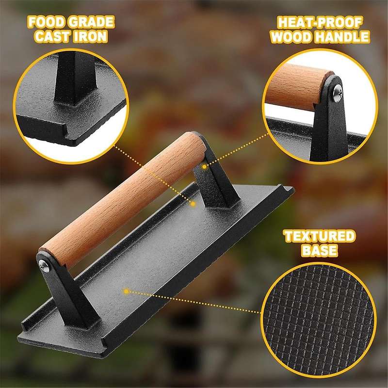 Burger Press and Grill Press with Walnut Wood Handle Burger Press for Grill, Sandwich, Paninis, Grid