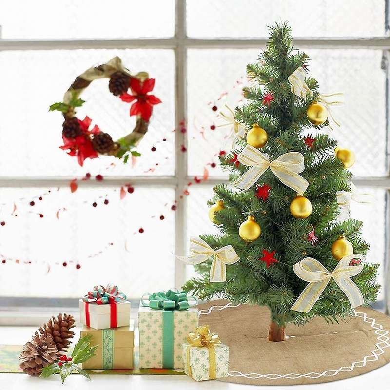 Burlap Christmas Tree Skirt,with Hand- White Lace Decor, Christmas Decorations Indoor(double Layer D